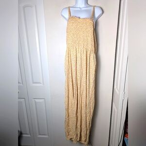 Arula Jumpsuit Yellow Ditsy Floral Crossback Smocked Wide Leg w Pockets  Sz 1x